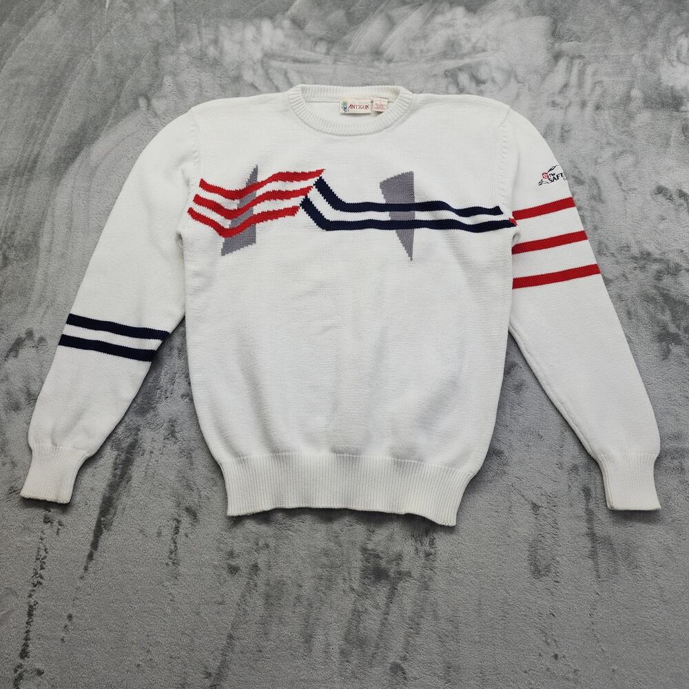 Vintage Antigua Crew Neck Sweater Size L White Cotton Safeco Classic Golf Sporty